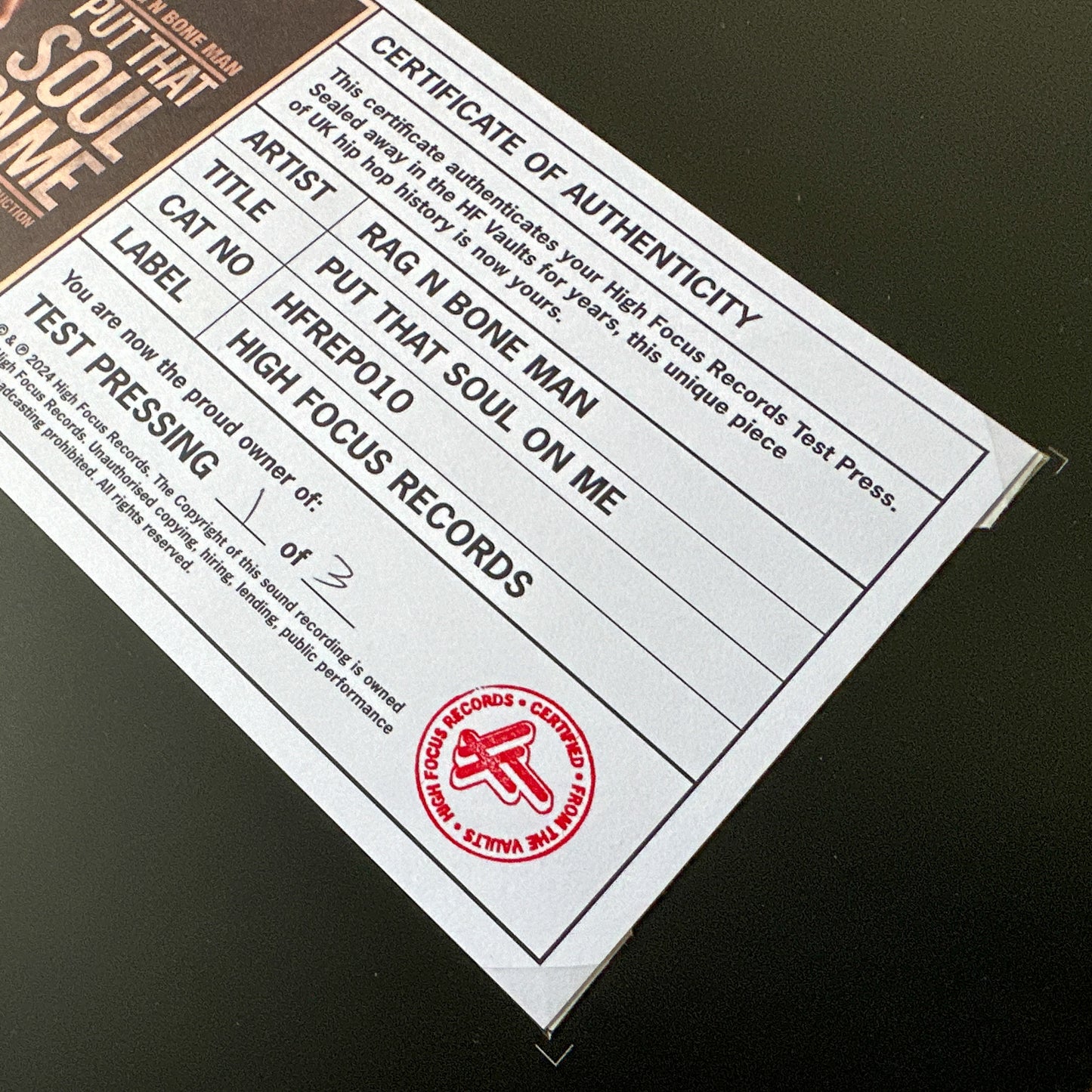 Rag'n'Bone Man 'Put That Soul On Me' TEST PRESS (1 of 3)