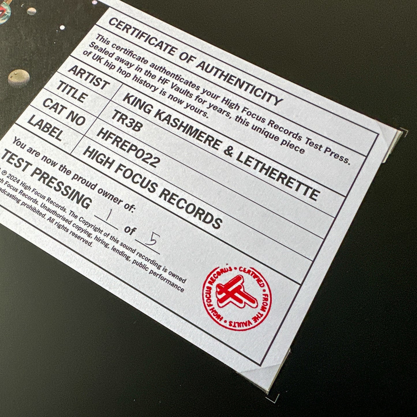 King Kashmere x Letherette 'TR3B' TEST PRESS (1 of 5)