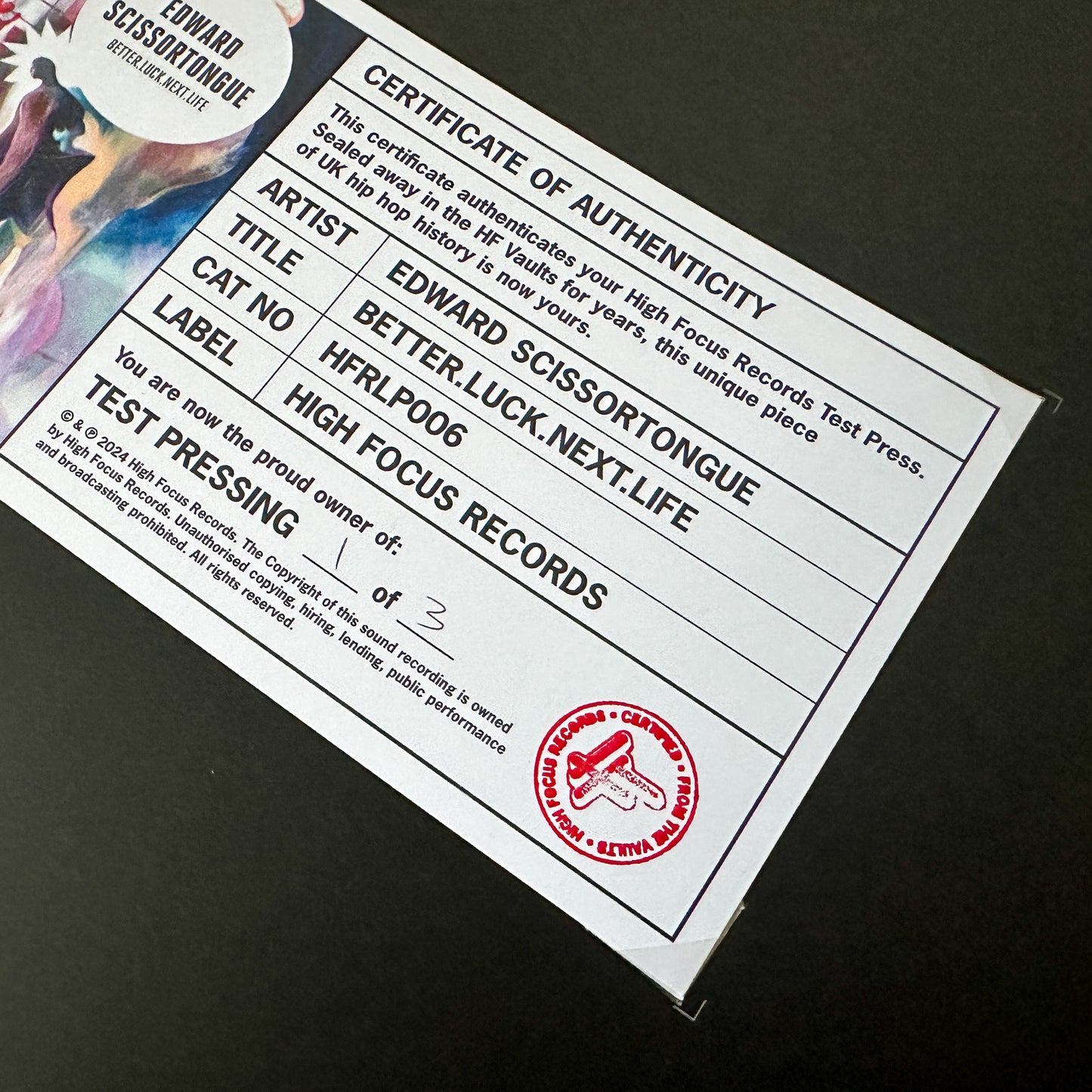 Ed Scissor 'BETTER.LUCK.NEXT.LIFE' TEST PRESS (1 of 3)