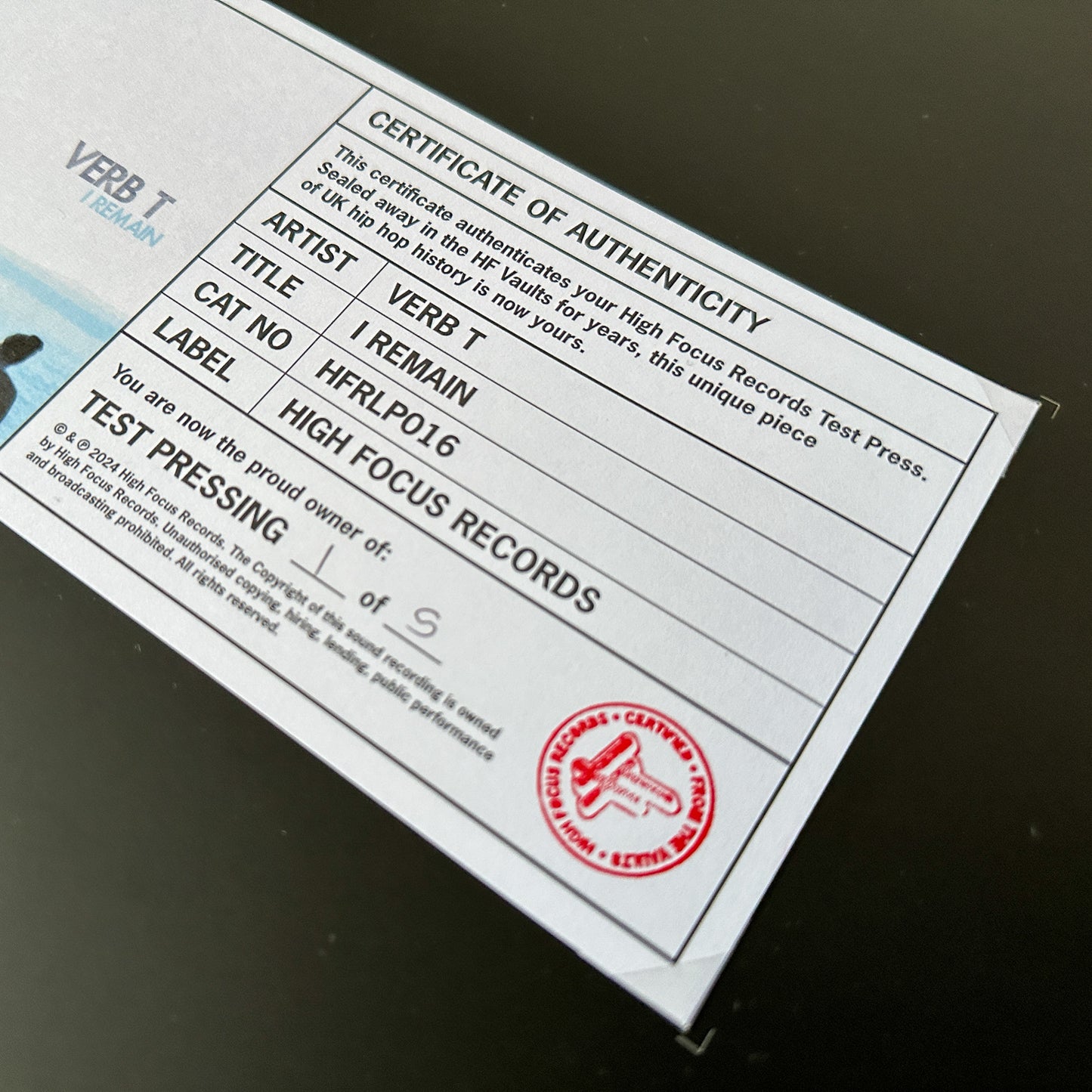 Verb T 'I Remain' TEST PRESS (1 of 5)