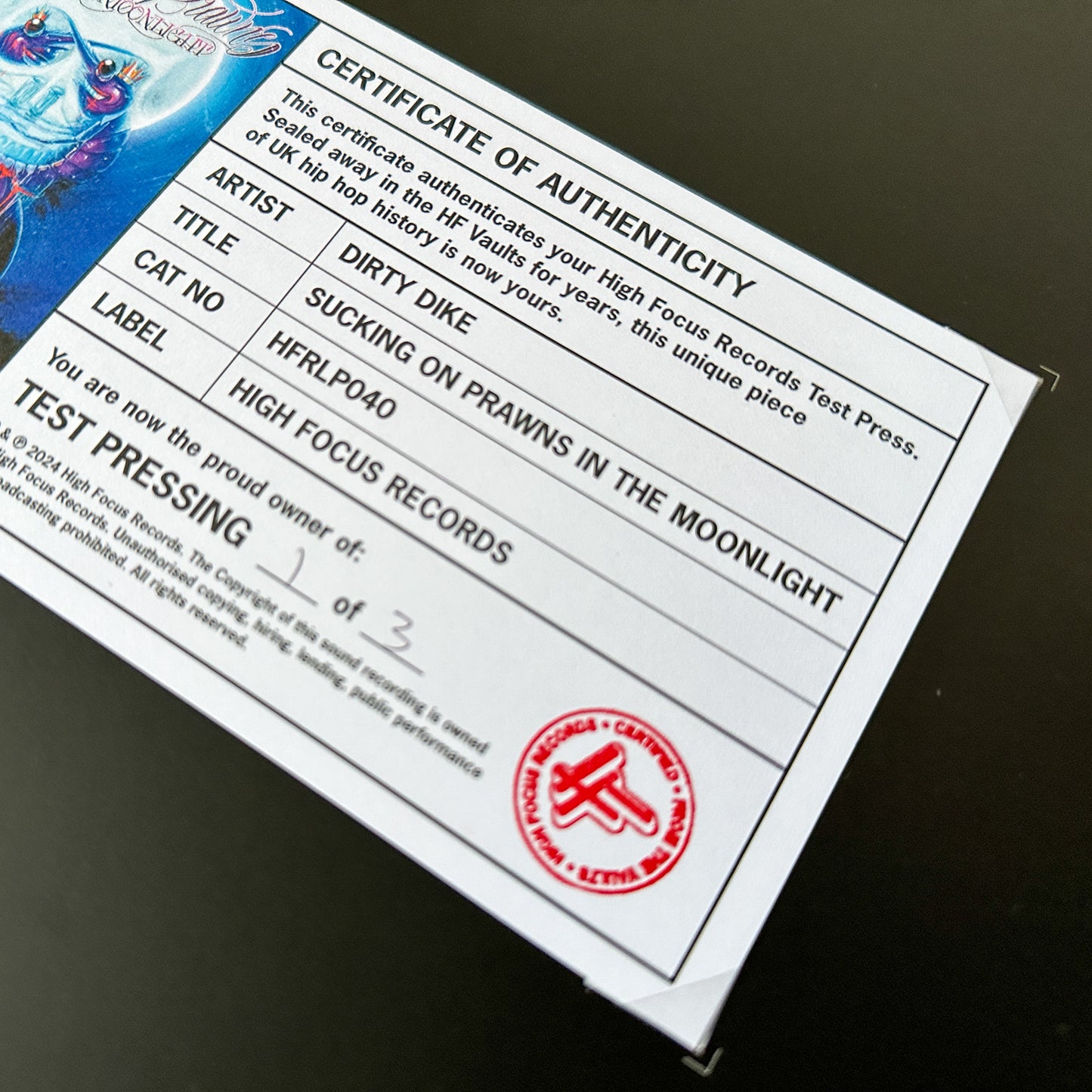 Dirty Dike 'Sucking On Prawns In The Moonlight' TEST PRESS (1 of 3)