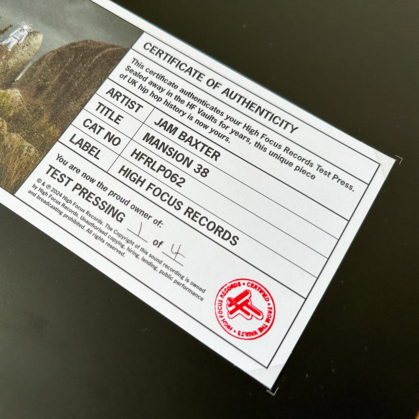 Jam Baxter 'Mansion 38' TEST PRESS (1 of 4)