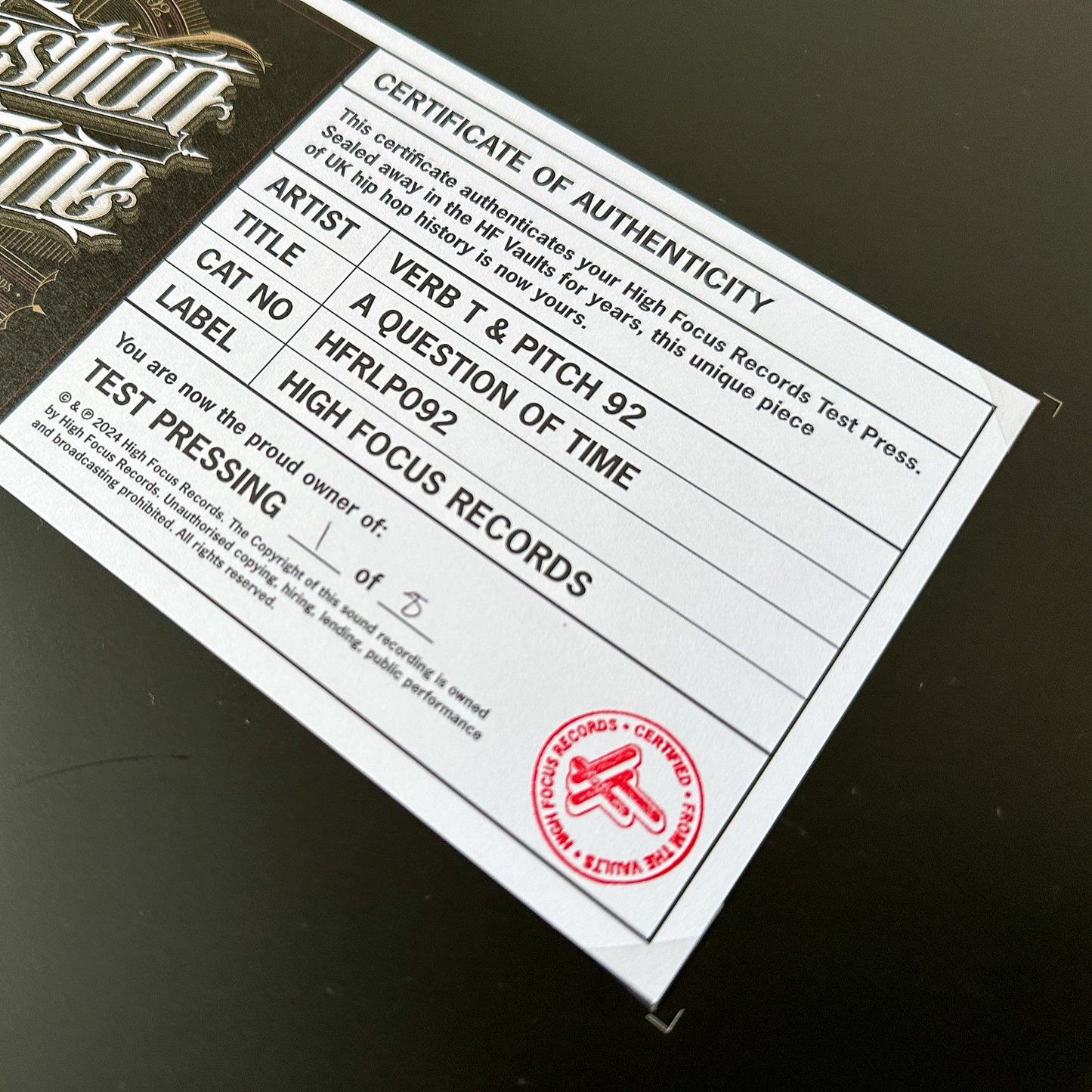 Verb T & Pitch 92 'A Question Of Time' TEST PRESS