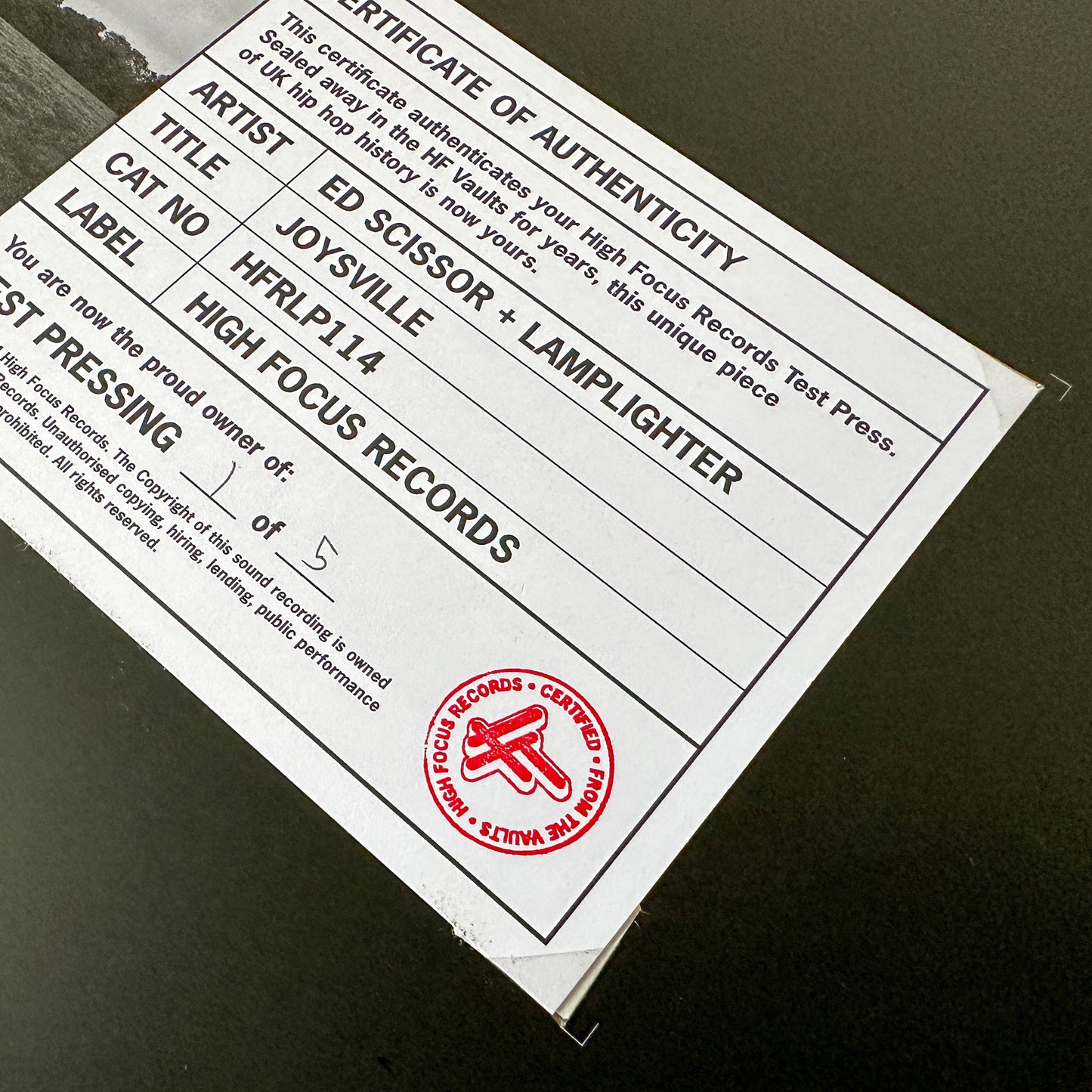 Ed Scissor + Lamplighter 'JOYSVILLE' TEST PRESS (1 of 5)