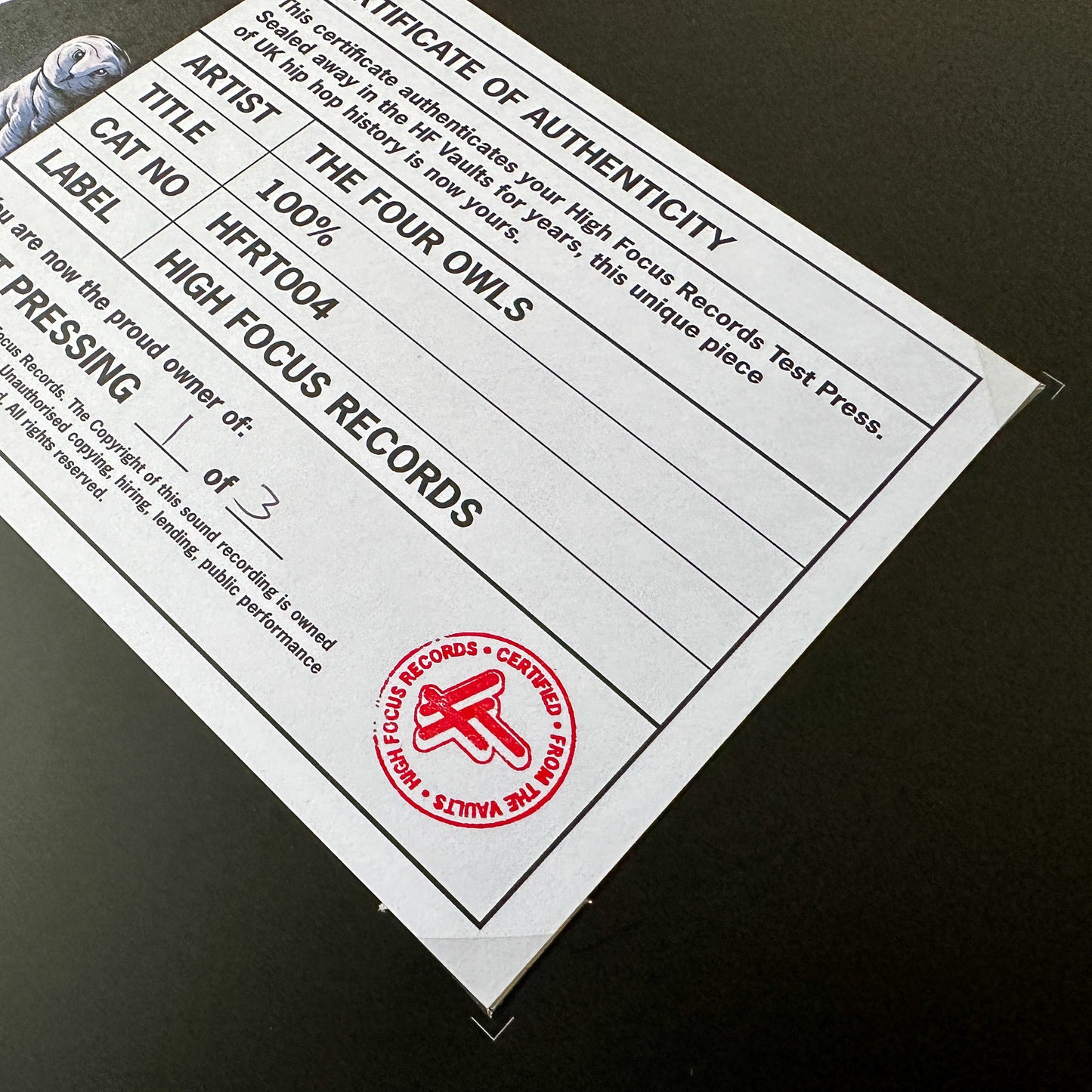 The Four Owls '100%' TEST PRESS (1 of 3)