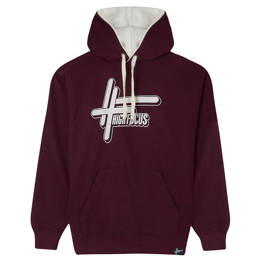 High Focus - Logo Hoodie // Burgundy / Ecru