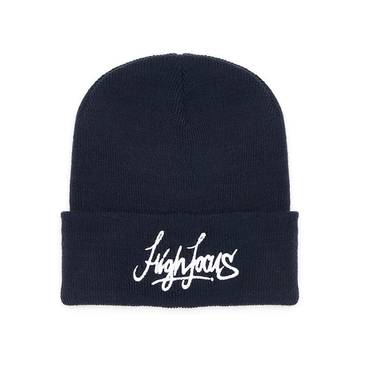 High Focus Deluxe Script Beanie // Navy